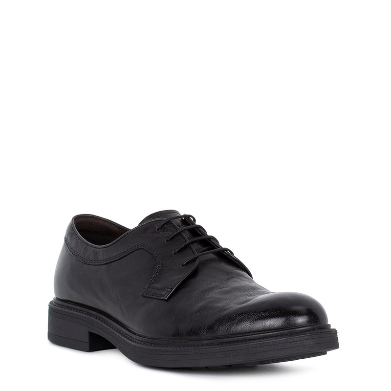 Black Leather Laced Derby Shoes | TJ COLLECTION